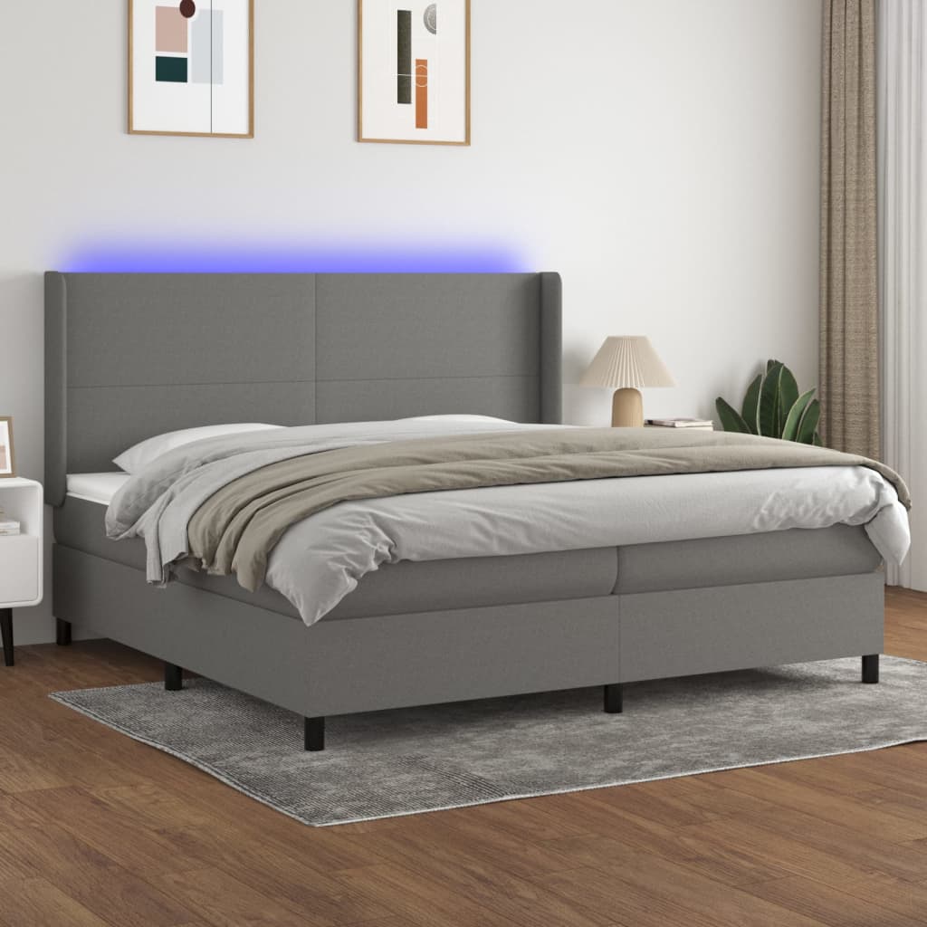 Box Spring Postel S Matrací A Led Textil Tmavě Šedá