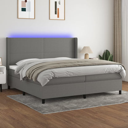 Box Spring Postel S Matrací A Led Textil Tmavě Šedá