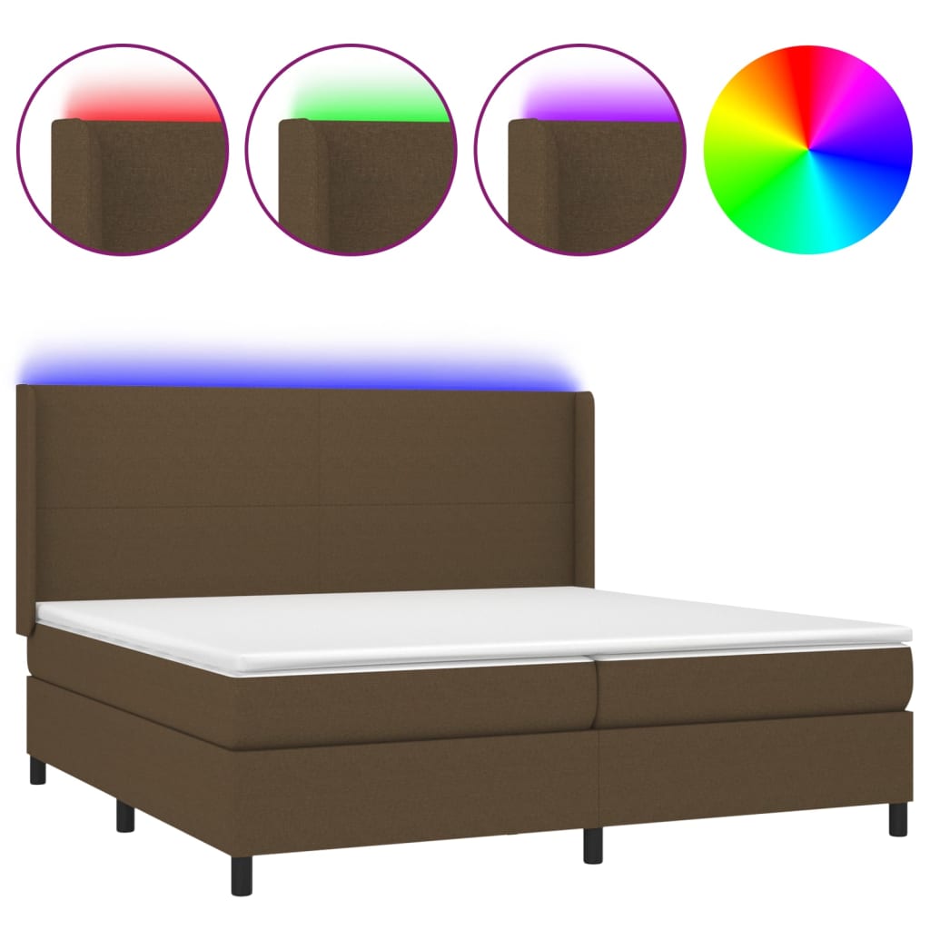 Box Spring Postel S Matrací A Led Tmavě Hnědá 200X200 Cm Textil