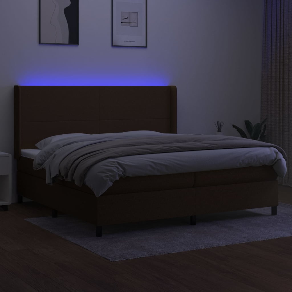 Box Spring Postel S Matrací A Led Tmavě Hnědá 200X200 Cm Textil