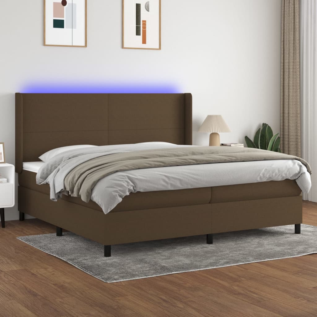 Box Spring Postel S Matrací A Led Tmavě Hnědá 200X200 Cm Textil