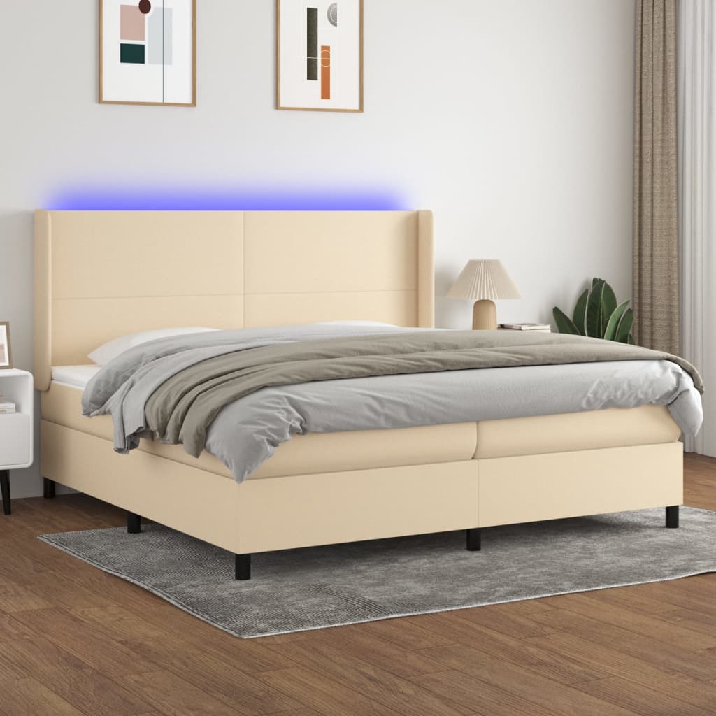Box Spring Postel S Matrací A Led Textil Krémová