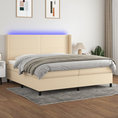 Box Spring Postel S Matrací A Led Textil Krémová