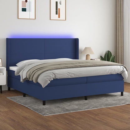 Box Spring Postel S Matrací A Led Textil Modrá