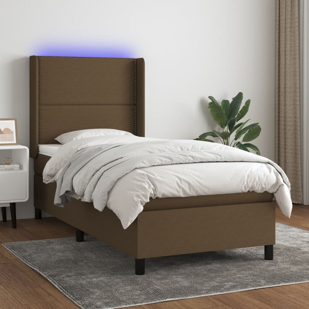 Box Spring Postel S Matrací A Led Tmavě Hnědá 90X190 Cm Textil
