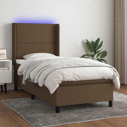 Box Spring Postel S Matrací A Led Tmavě Hnědá 90X190 Cm Textil