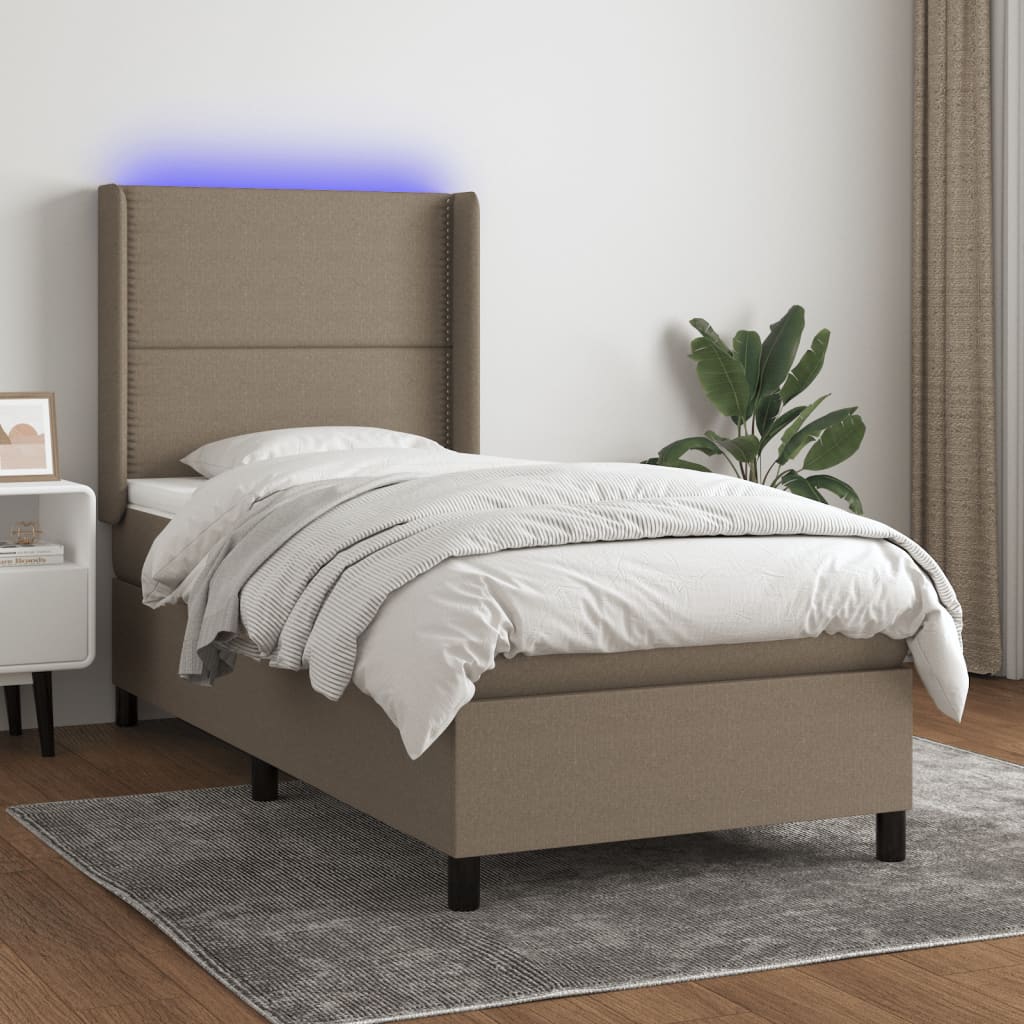 Box Spring Postel S Matrací A Led Textil Taupe