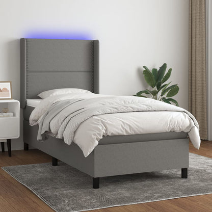 Box Spring Postel S Matrací A Led Textil Tmavě Šedá