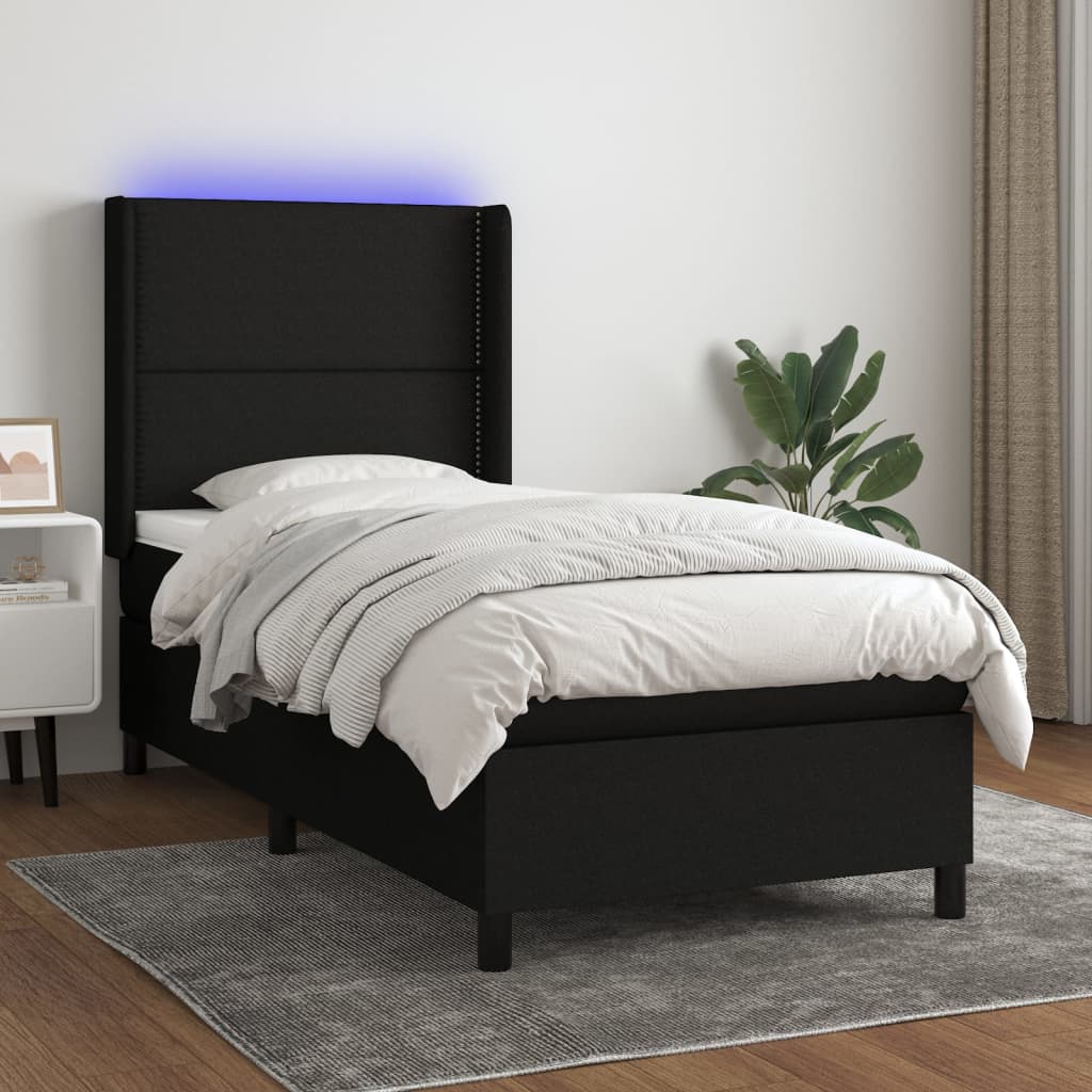 Box Spring Postel S Matrací A Led Černá Textil Černá