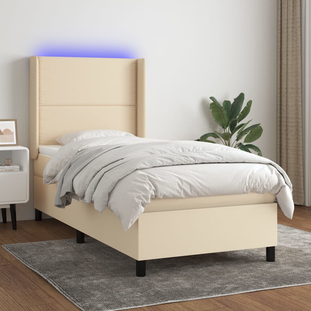 Box Spring Postel S Matrací A Led Textil Krémová