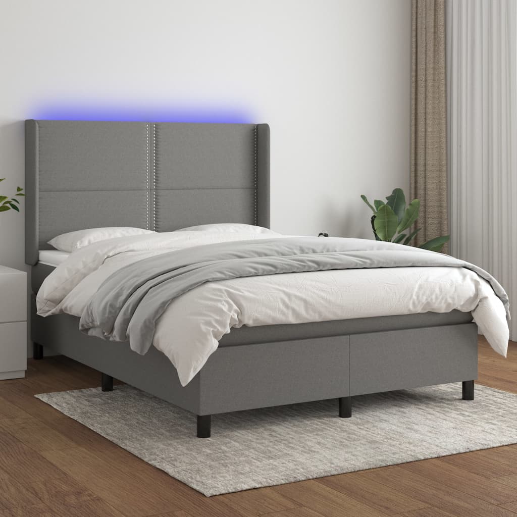 Box Spring Postel S Matrací A Led Textil Tmavě Šedá