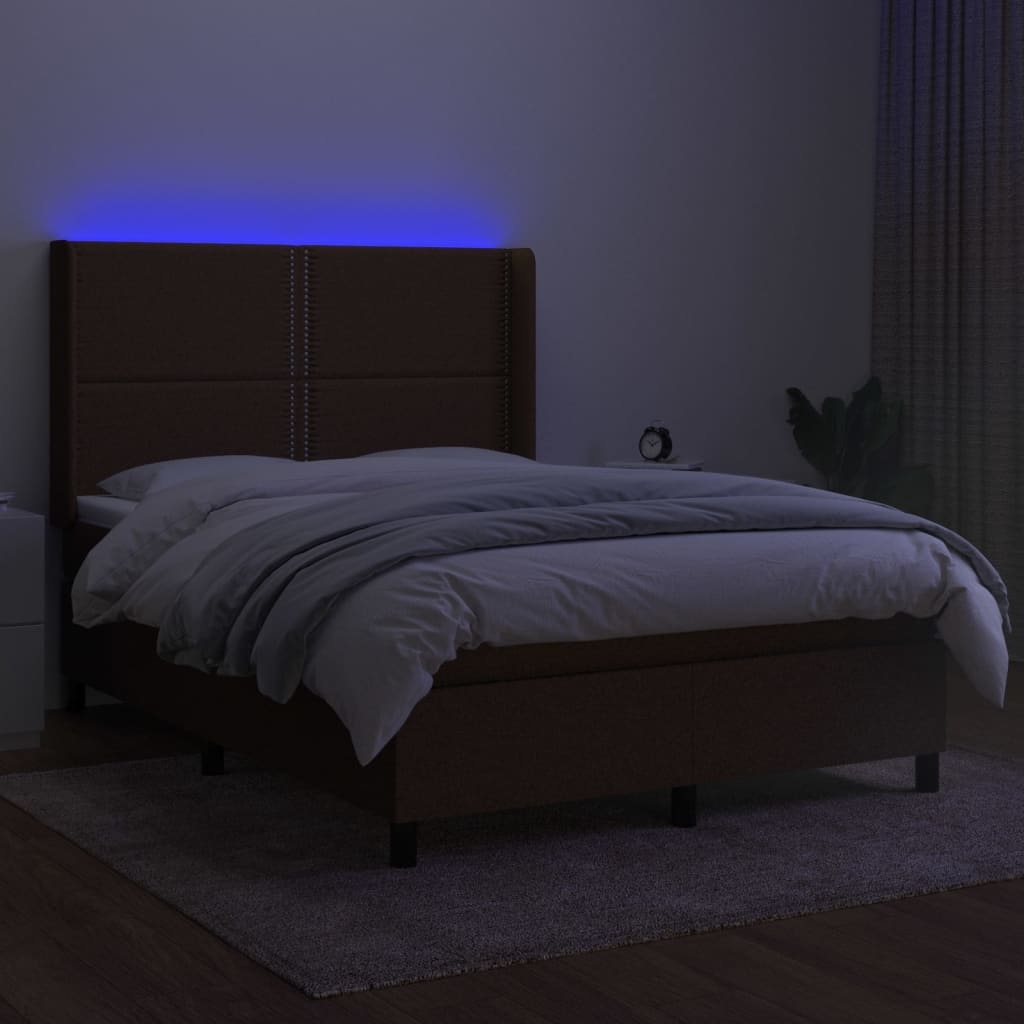 Box Spring Postel S Matrací A Led Tmavě Hnědá 140X190 Cm Textil