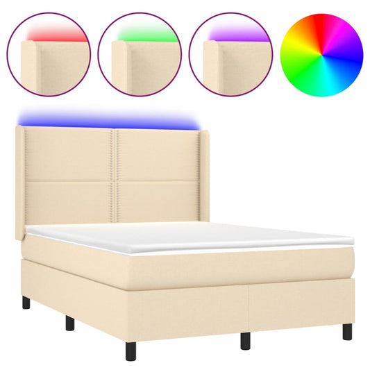 Box Spring Postel S Matrací A Led Textil Krémová