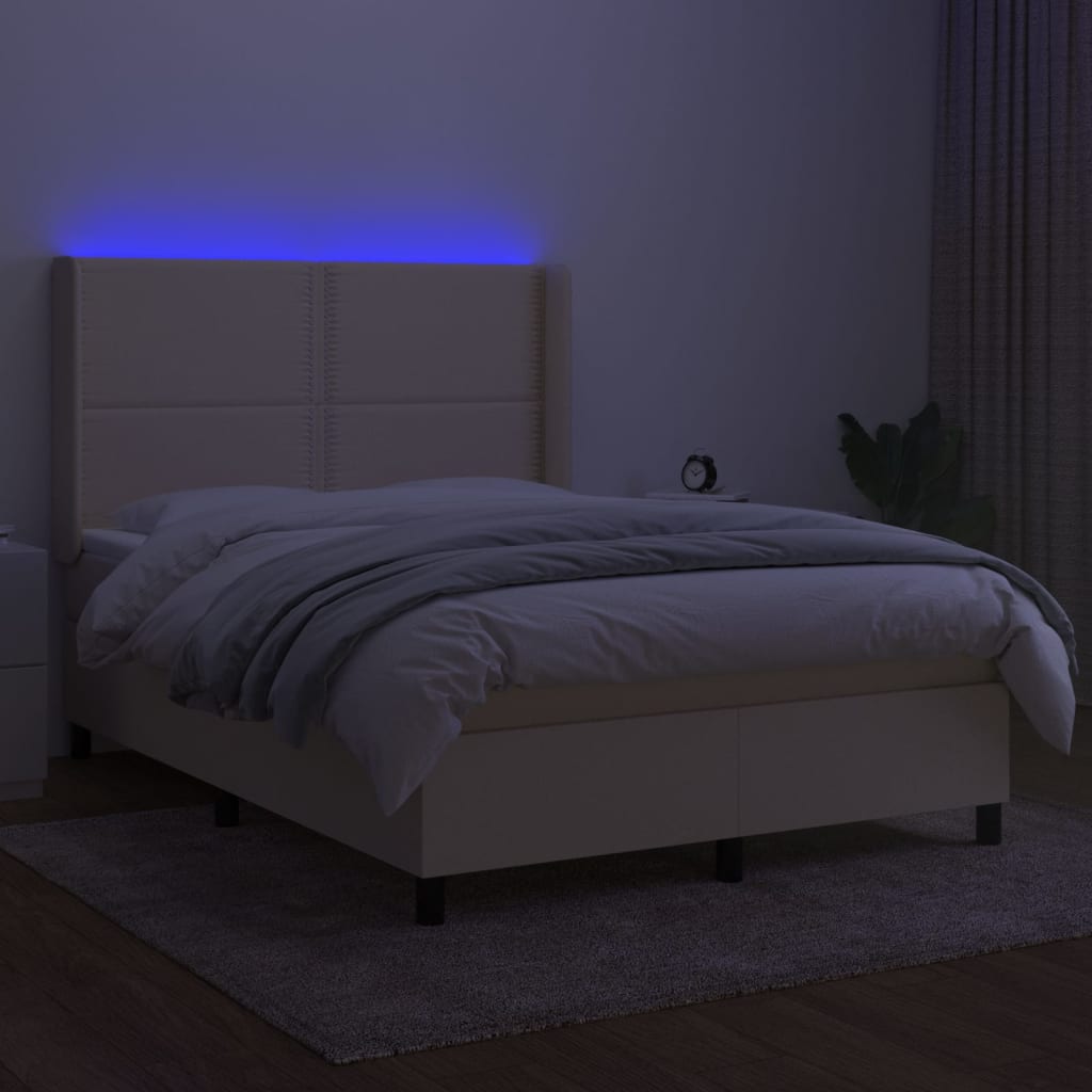 Box Spring Postel S Matrací A Led Textil Krémová