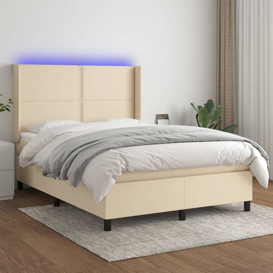 Box Spring Postel S Matrací A Led Textil Krémová
