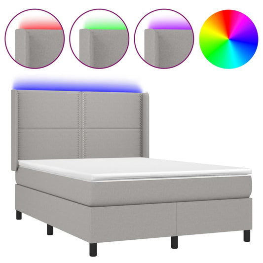Box Spring Postel S Matrací A Led Textil Světle Šedá