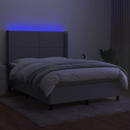Box Spring Postel S Matrací A Led Textil Světle Šedá