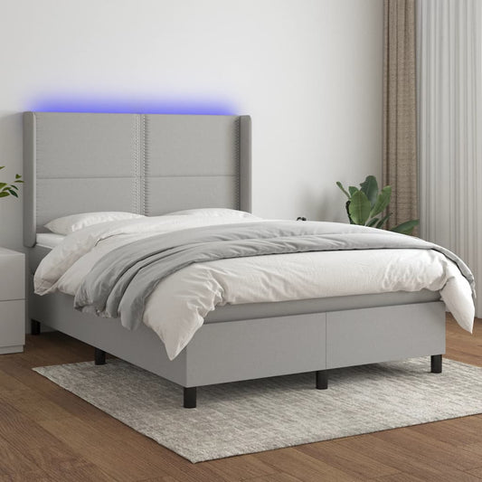 Box Spring Postel S Matrací A Led Textil Světle Šedá