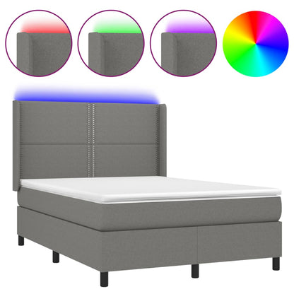 Box Spring Postel S Matrací A Led Textil Tmavě Šedá