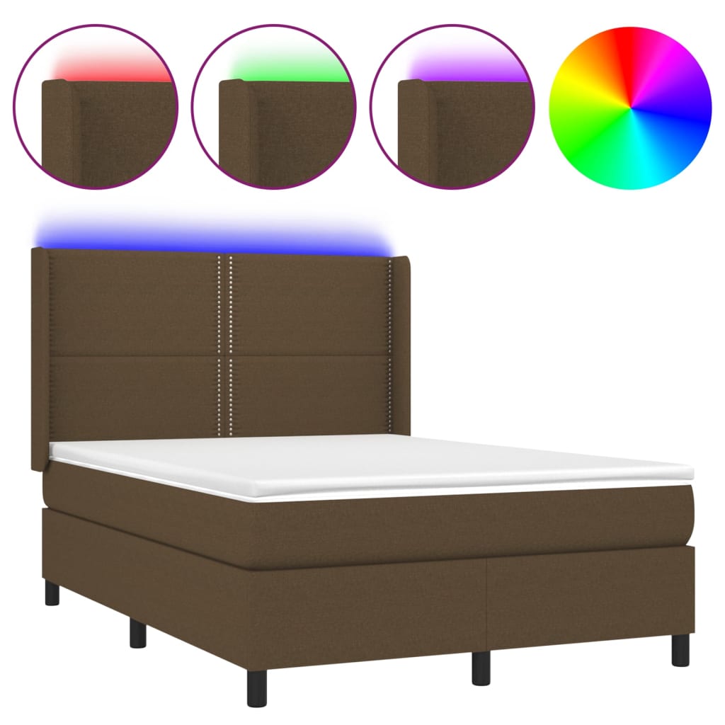 Box Spring Postel S Matrací A Led Tmavě Hnědá 140X200 Cm Textil