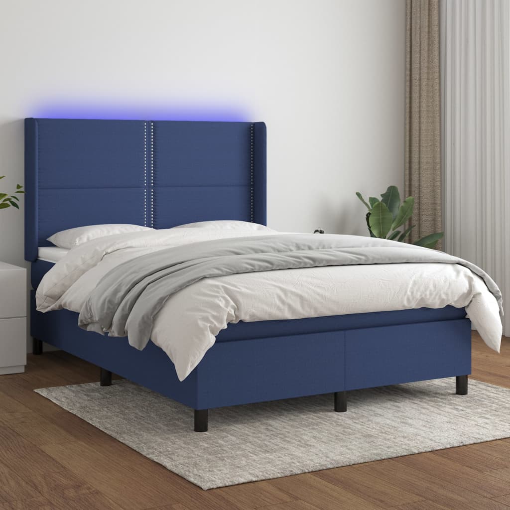 Box Spring Postel S Matrací A Led Textil Modrá