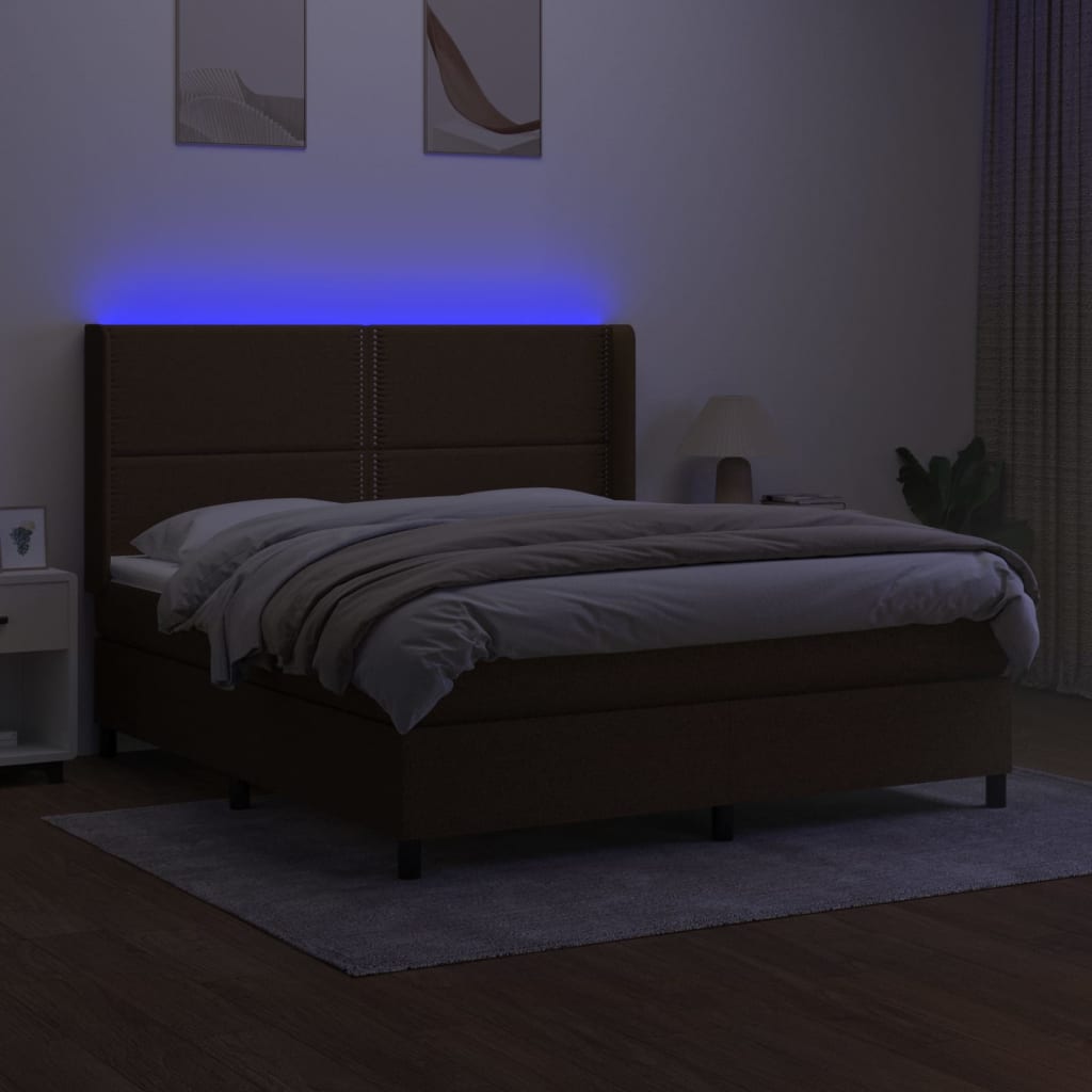 Box Spring Postel S Matrací A Led Tmavě Hnědá 180X200 Cm Textil