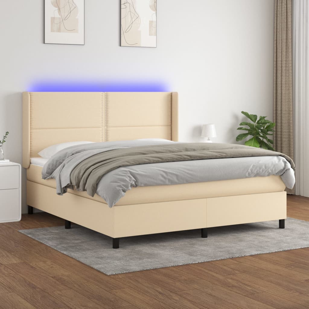 Box Spring Postel S Matrací A Led Textil Krémová