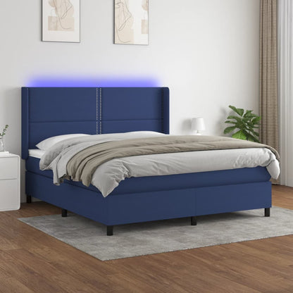 Box Spring Postel S Matrací A Led Textil Modrá