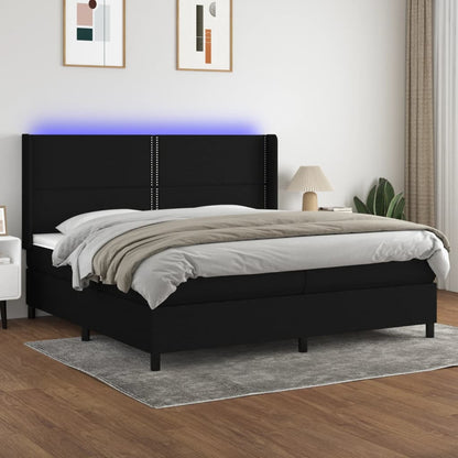 Box Spring Postel S Matrací A Led Černá Textil Černá
