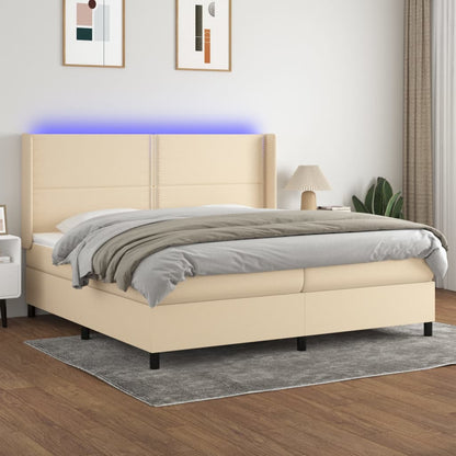 Box Spring Postel S Matrací A Led Textil Krémová