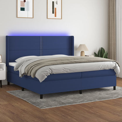 Box Spring Postel S Matrací A Led Textil Modrá
