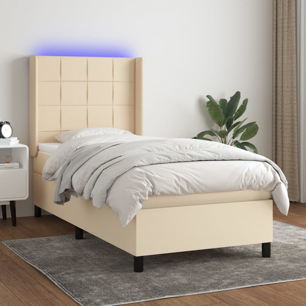 Box Spring Postel S Matrací A Led Textil Krémová