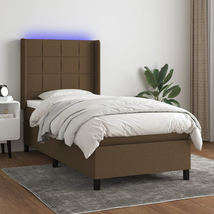Box Spring Postel S Matrací A Led Tmavě Hnědá 100X200 Cm Textil