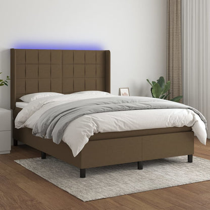 Box Spring Postel S Matrací A Led Tmavě Hnědá 140X190 Cm Textil