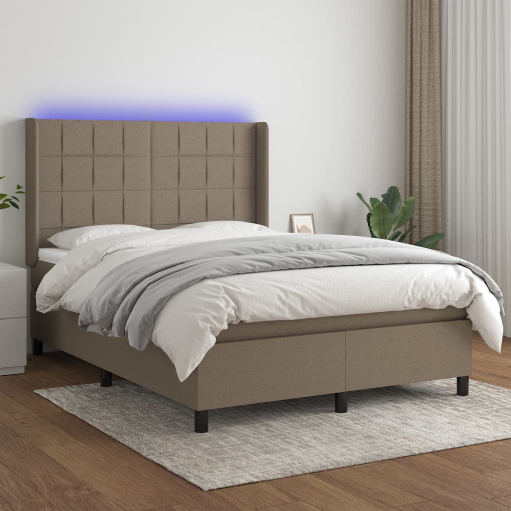 Box Spring Postel S Matrací A Led Textil Taupe