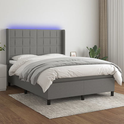 Box Spring Postel S Matrací A Led Textil Tmavě Šedá