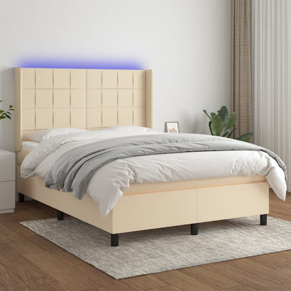 Box Spring Postel S Matrací A Led Textil Krémová