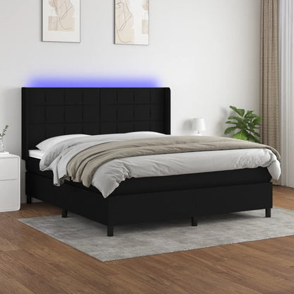 Box Spring Postel S Matrací A Led Černá Textil Černá