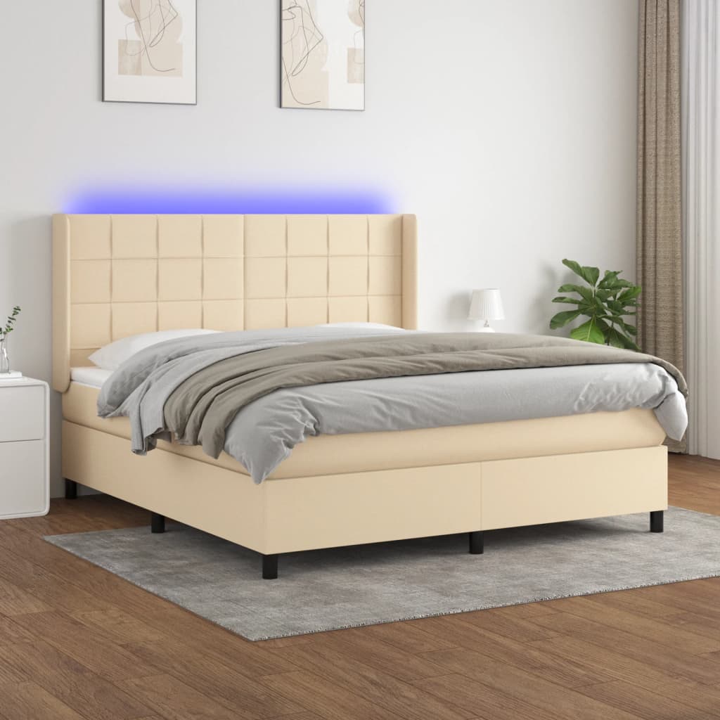 Box Spring Postel S Matrací A Led Textil Krémová