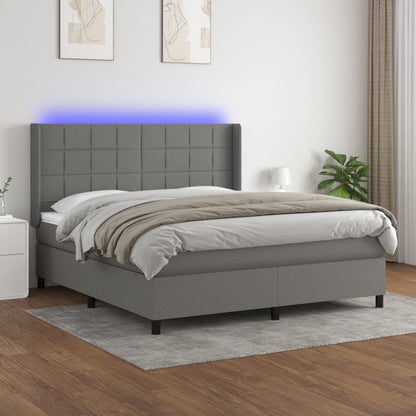 Box Spring Postel S Matrací A Led Textil Tmavě Šedá
