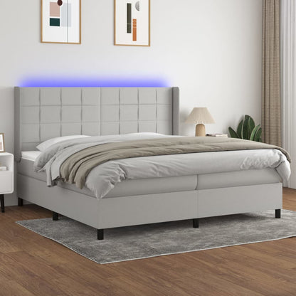 Box Spring Postel S Matrací A Led Textil Světle Šedá