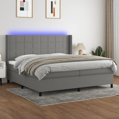 Box Spring Postel S Matrací A Led Textil Tmavě Šedá