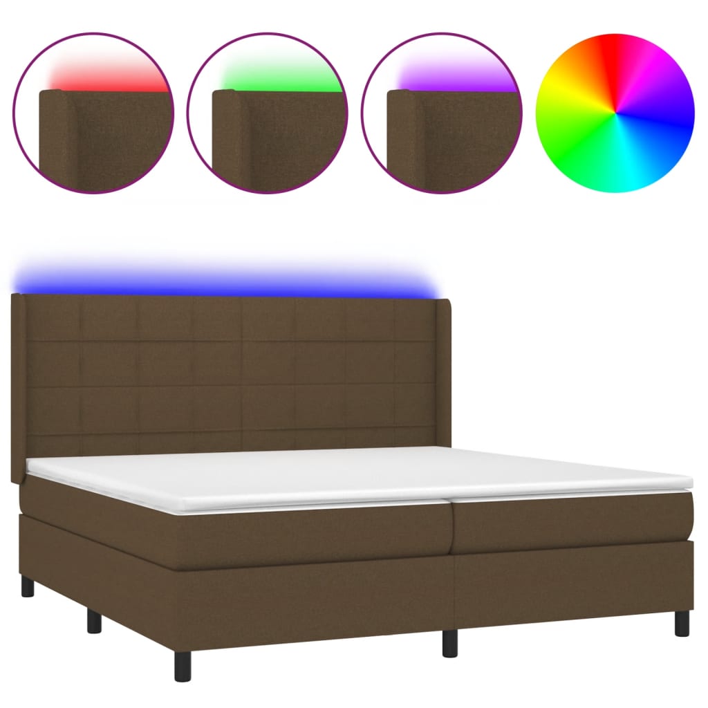 Box Spring Postel S Matrací A Led Tmavě Hnědá 200X200 Cm Textil