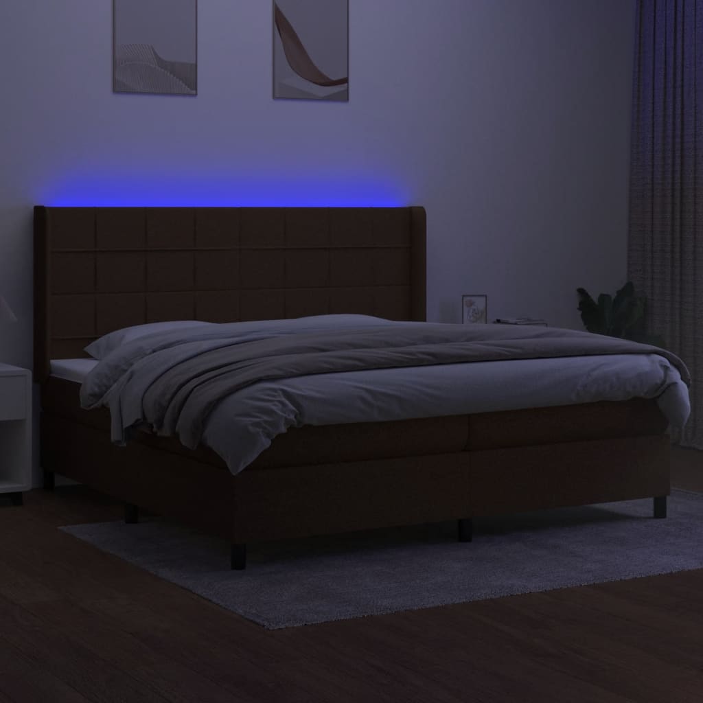 Box Spring Postel S Matrací A Led Tmavě Hnědá 200X200 Cm Textil