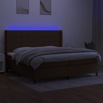Box Spring Postel S Matrací A Led Tmavě Hnědá 200X200 Cm Textil