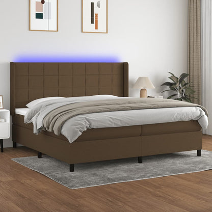 Box Spring Postel S Matrací A Led Tmavě Hnědá 200X200 Cm Textil