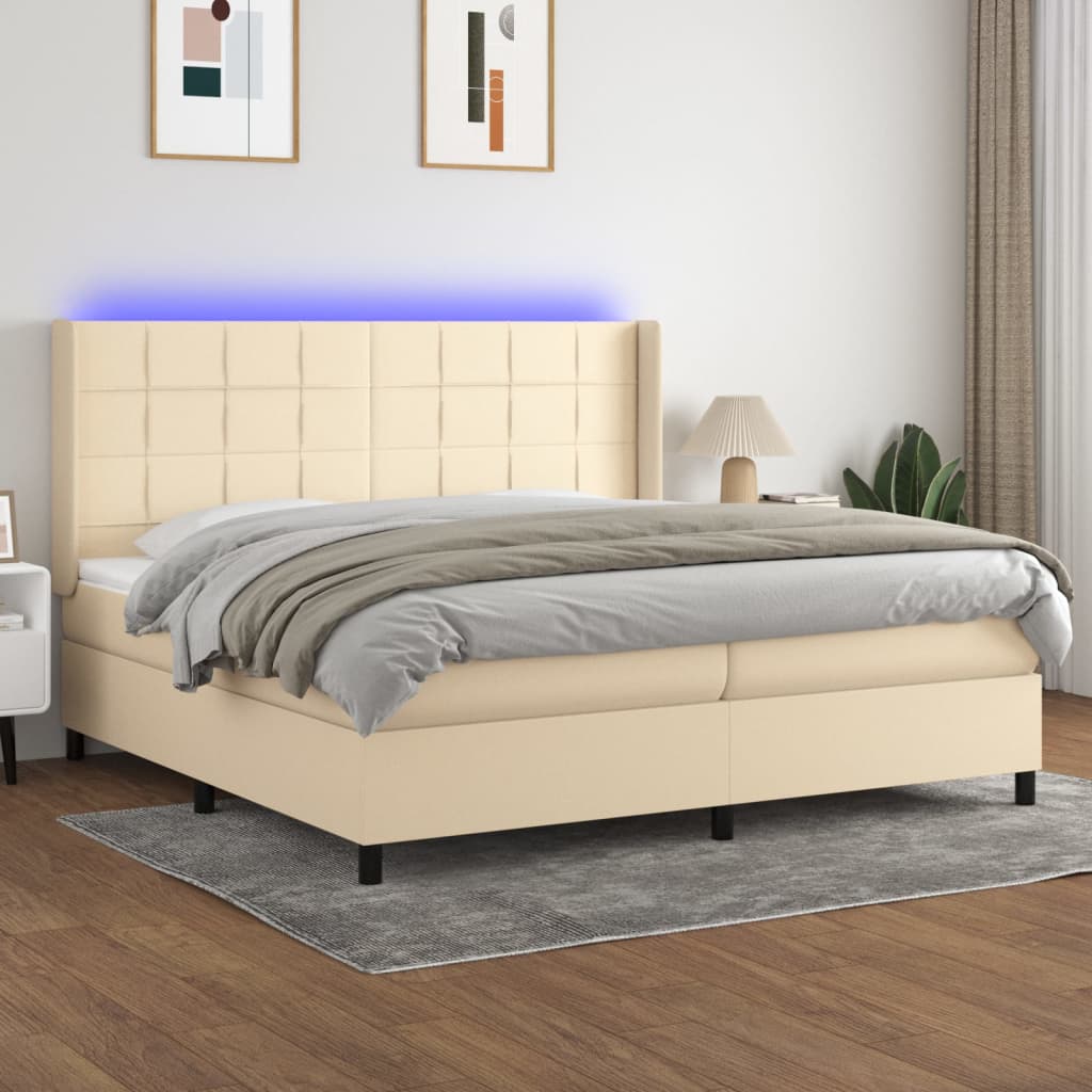 Box Spring Postel S Matrací A Led Textil Krémová