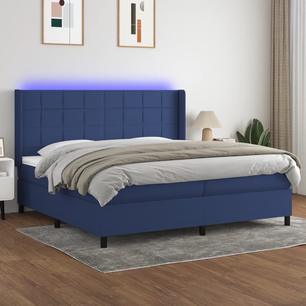 Box Spring Postel S Matrací A Led Textil Modrá