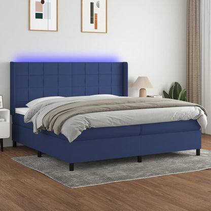 Box Spring Postel S Matrací A Led Textil Modrá