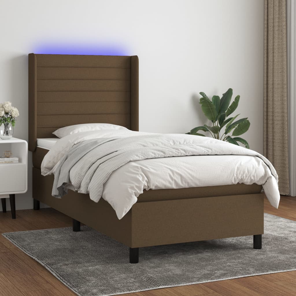 Box Spring Postel S Matrací A Led Tmavě Hnědá 80X200 Cm Textil